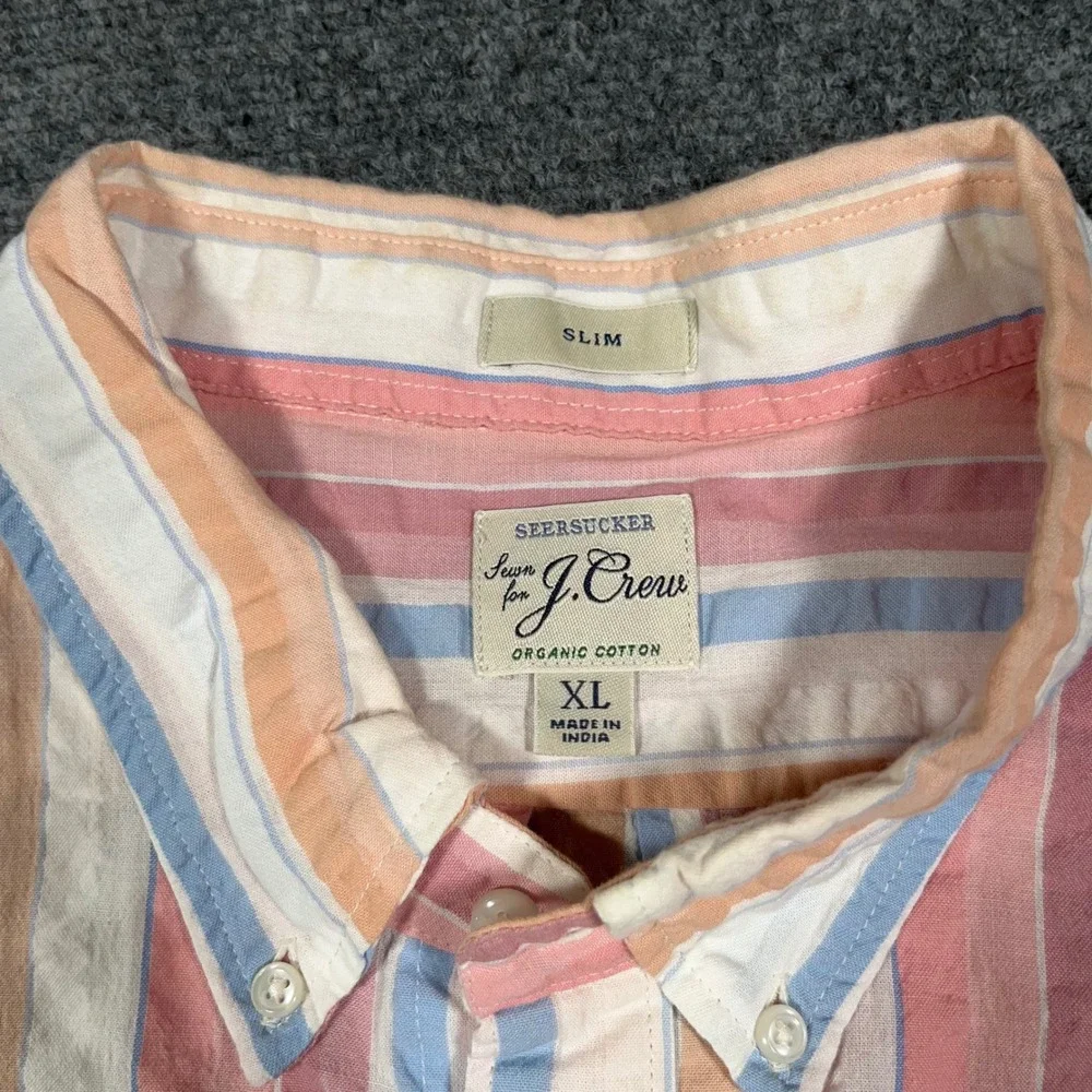 J. Crew Slim Seersucker Button Down Shirt Mens XL Striped Multi Color Beach Prep
